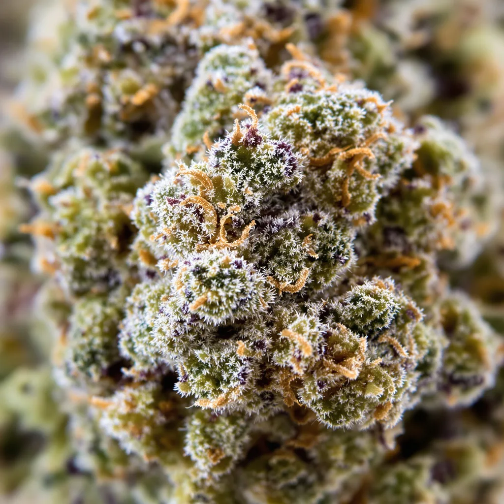 Tahoe OG cannabis bud close-up showing balanced bud structure with frosted trichomes