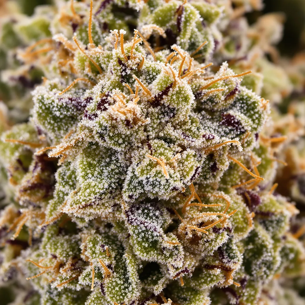 Tahoe OG Kush cannabis bud close-up showing dense forest-green nugs