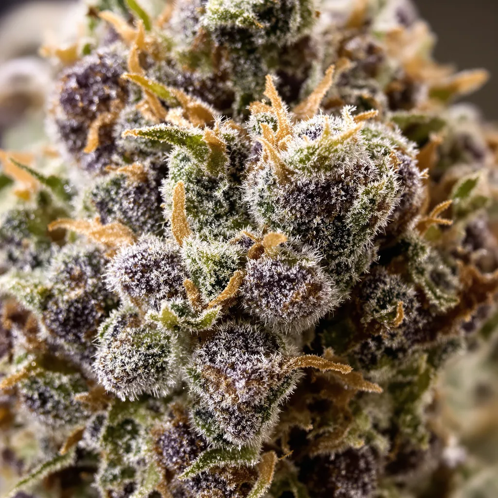 Tangerine Dream cannabis bud close-up showing dense purple-tinged calyxes