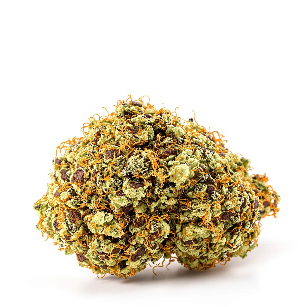 Tangerine Kush 70% indica / 30% sativa flower with visible trichomes