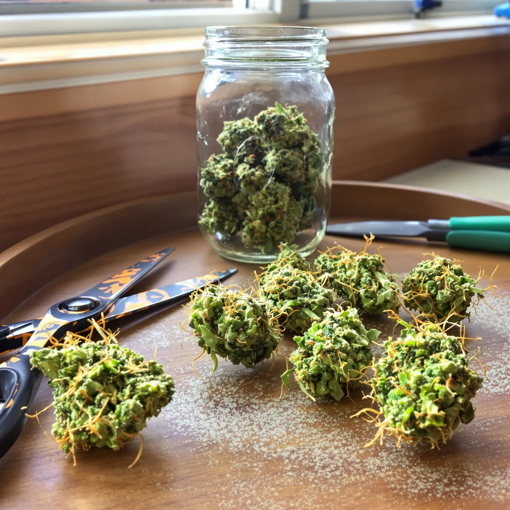 Tangerine Power 50% indica / 75% sativa flower with visible trichomes