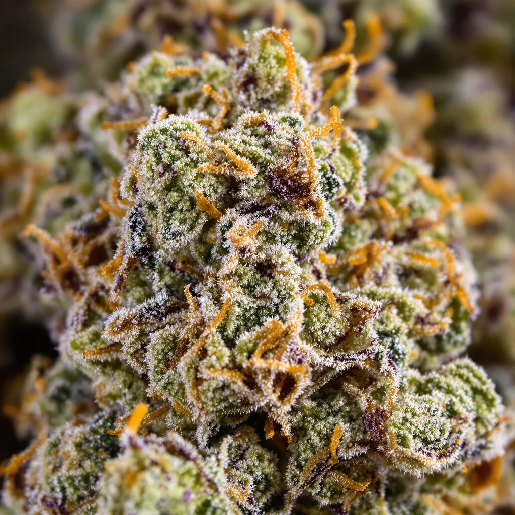Tangie Dream Book cannabis bud close-up showing open-bud structure with orange pistils