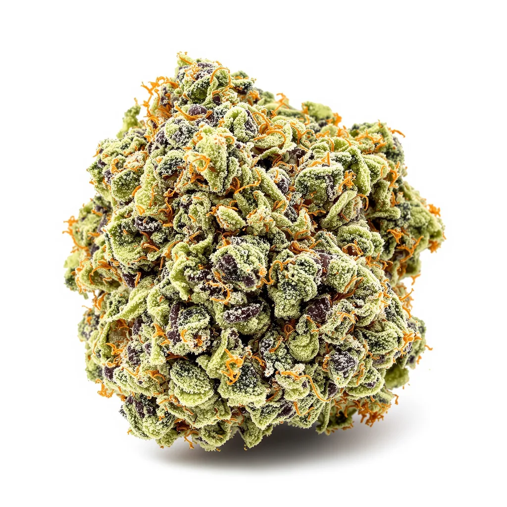 Tembo Kush 46% indica / 54% sativa flower with visible trichomes