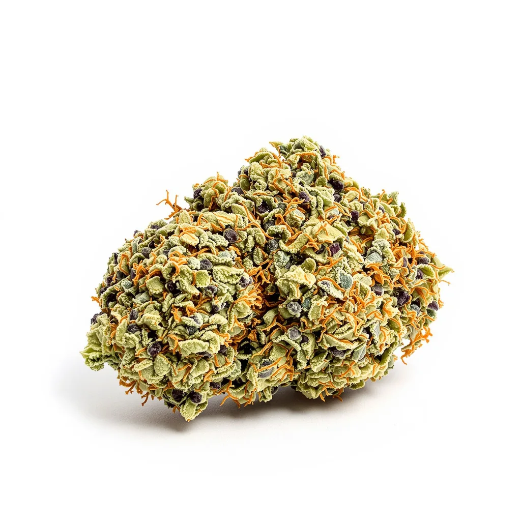 Tembo Kush 46% indica / 54% sativa flower with visible trichomes