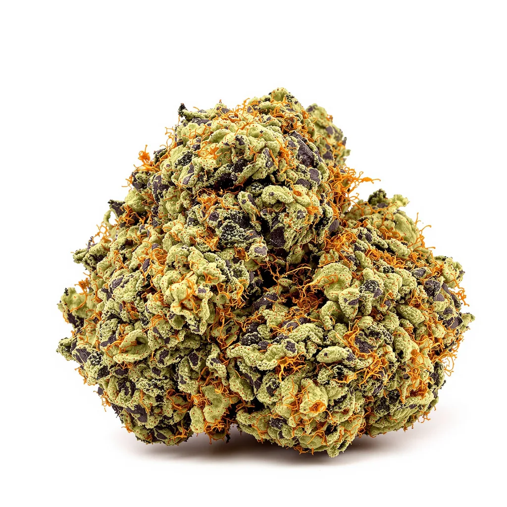 The Big Stink 85% indica / 15% sativa flower with visible trichomes