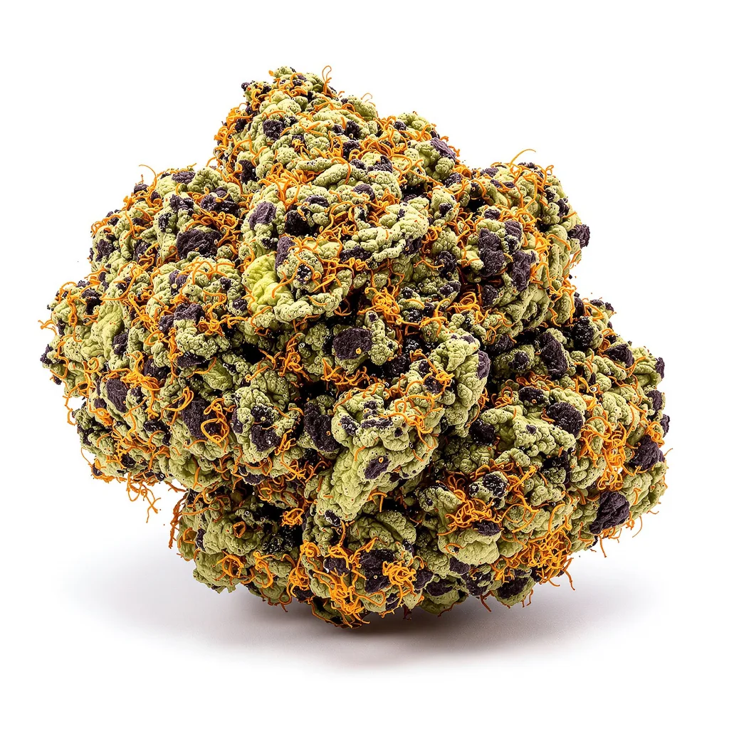Training Day 66% indica / 34% sativa flower with visible trichomes