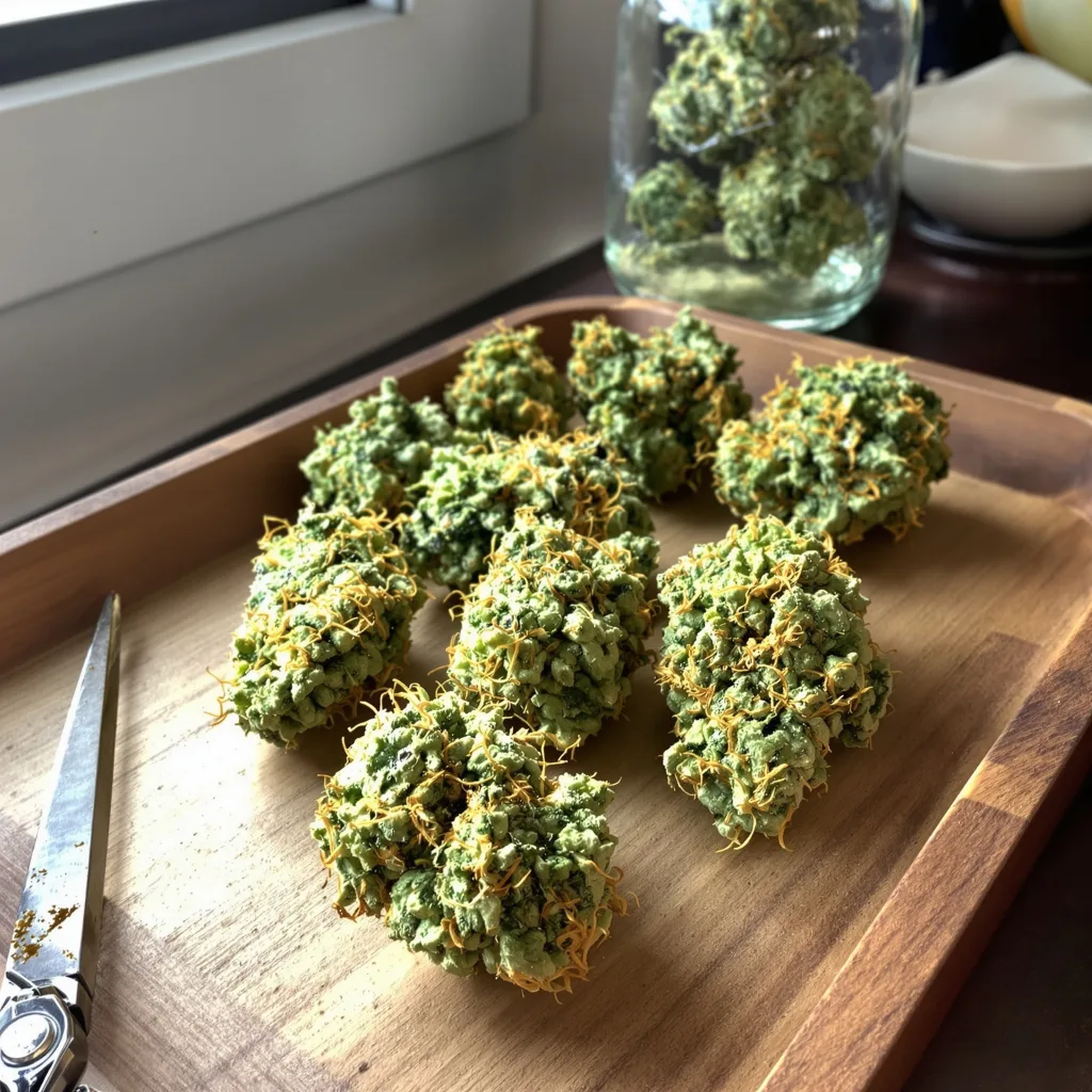 Turbo Mind Warp 20% indica / 80% sativa flower with visible trichomes