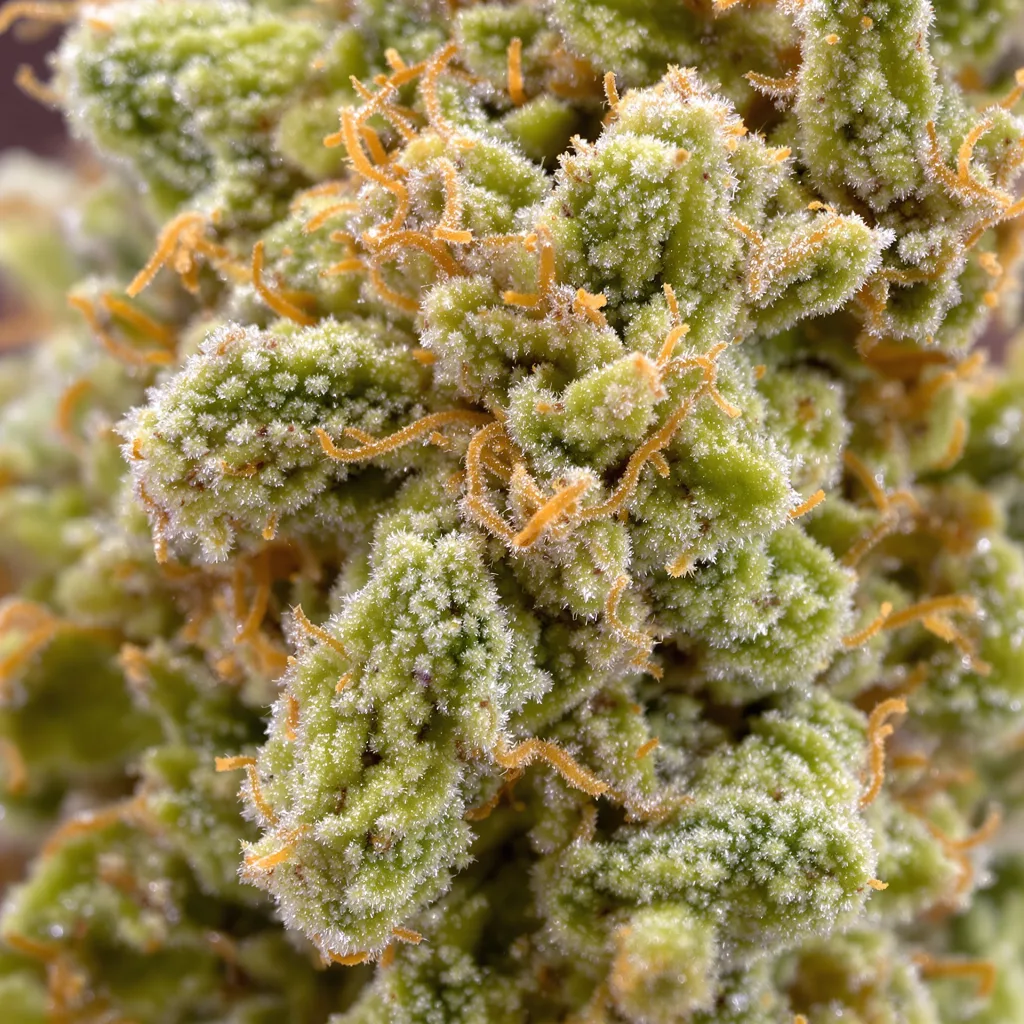 Turbo Mind Warp cannabis bud close-up showing lime-green airy structure
