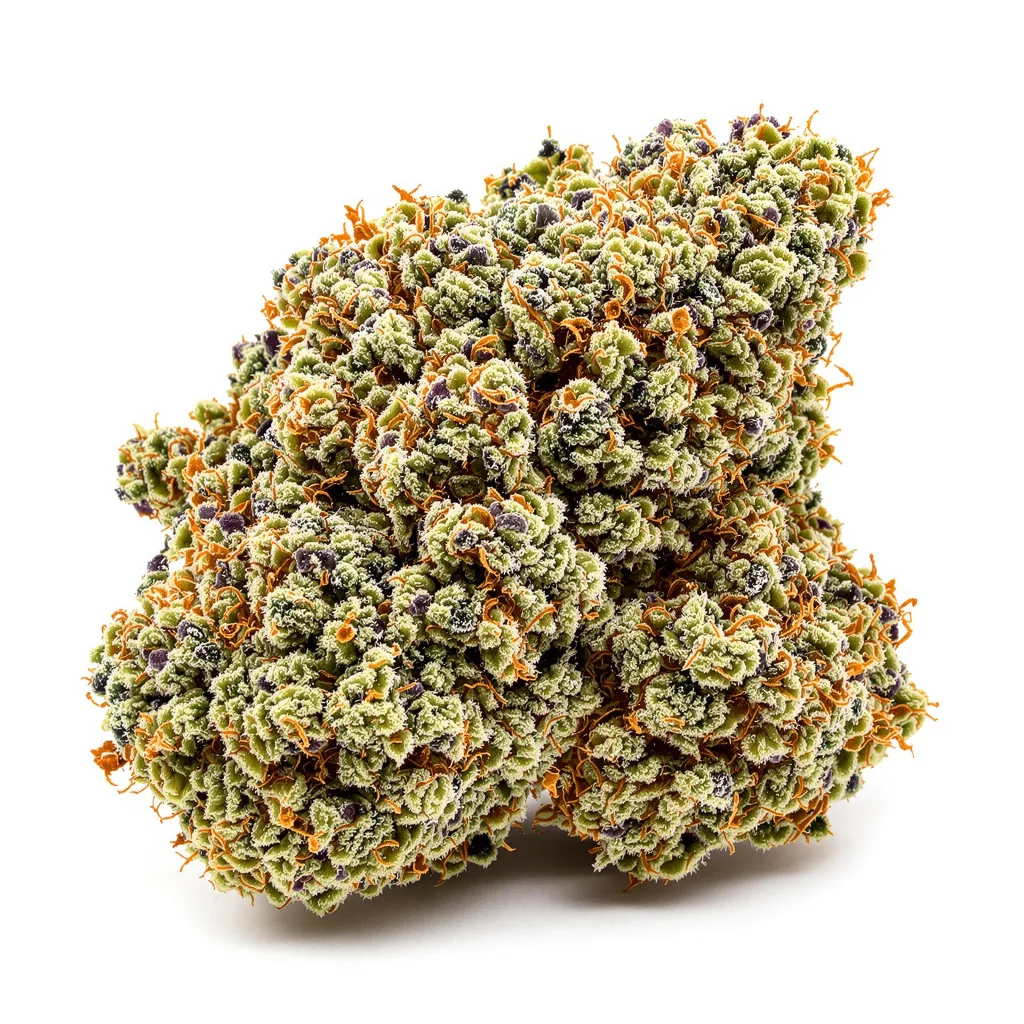 Tutti Frutti 44% indica / 56% sativa flower with visible trichomes