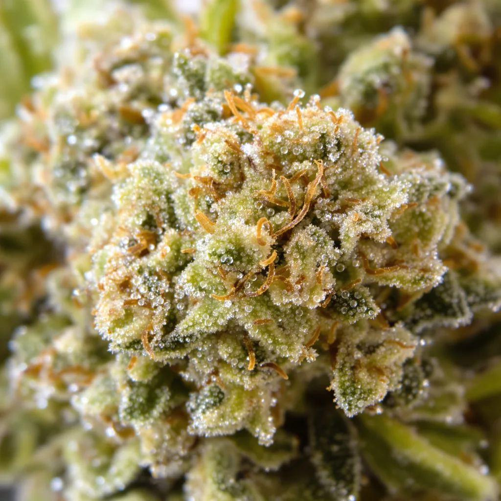 Valentine X CBD cannabis bud close-up showing pale-green low-resin flower