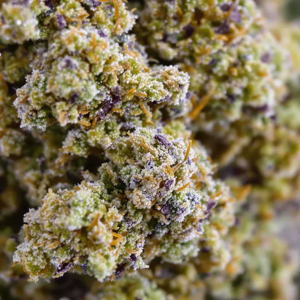 Valley Ghash cannabis bud close-up showing balanced bud structure with frosted trichomes