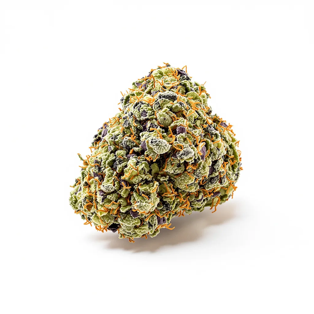 Venom OG 50% indica / 50% sativa flower with visible trichomes