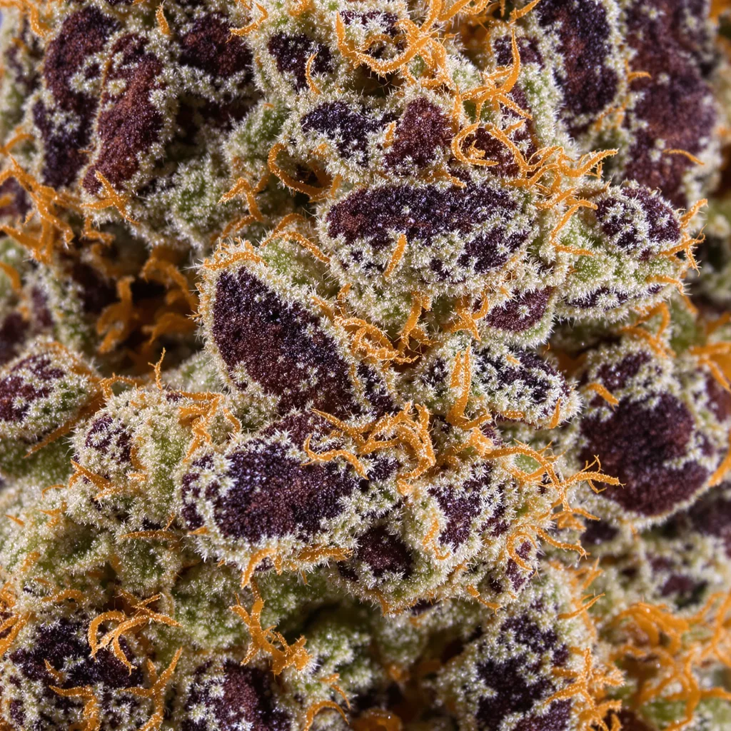 Watermelon Bubblegum cannabis bud close-up showing dense purple-tinged calyxes