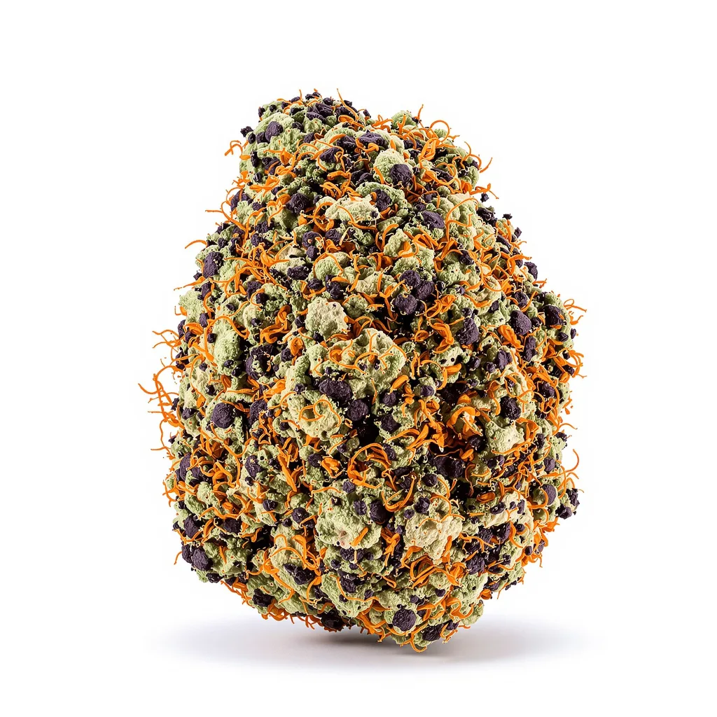 Whitaker Blues 77% indica / 23% sativa flower with visible trichomes