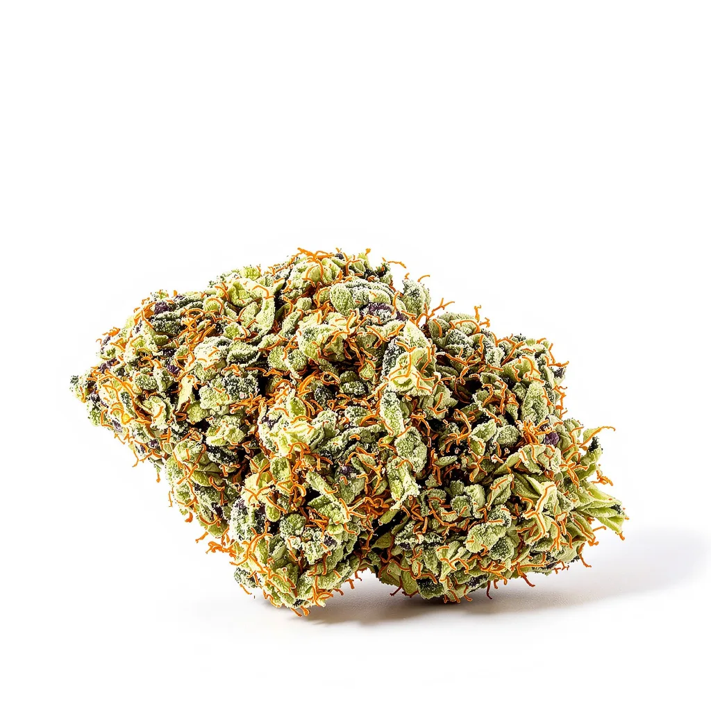 White Berry 60% indica / 40% sativa flower with visible trichomes
