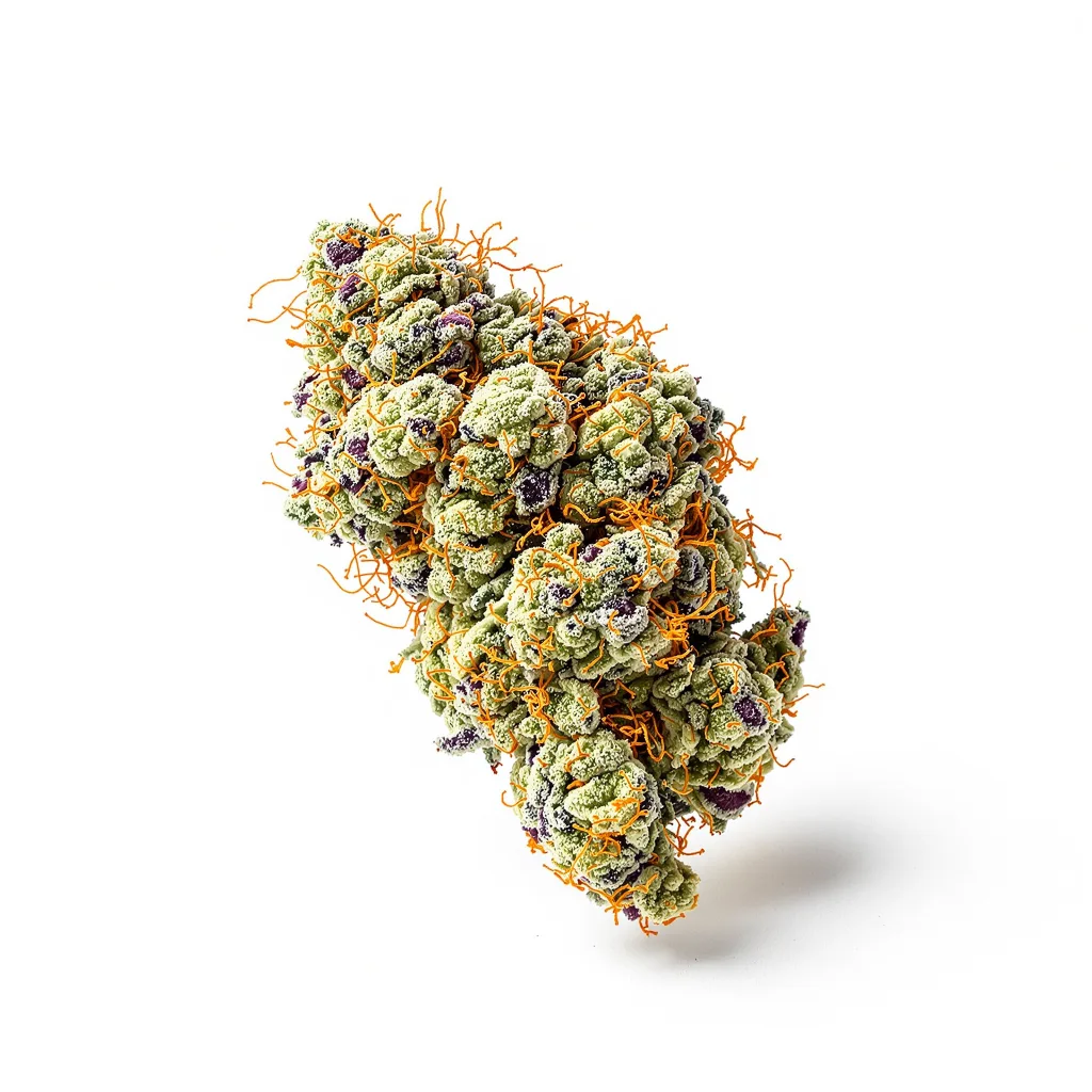 White Fire Alien OG 60% indica / 40% sativa flower with visible trichomes