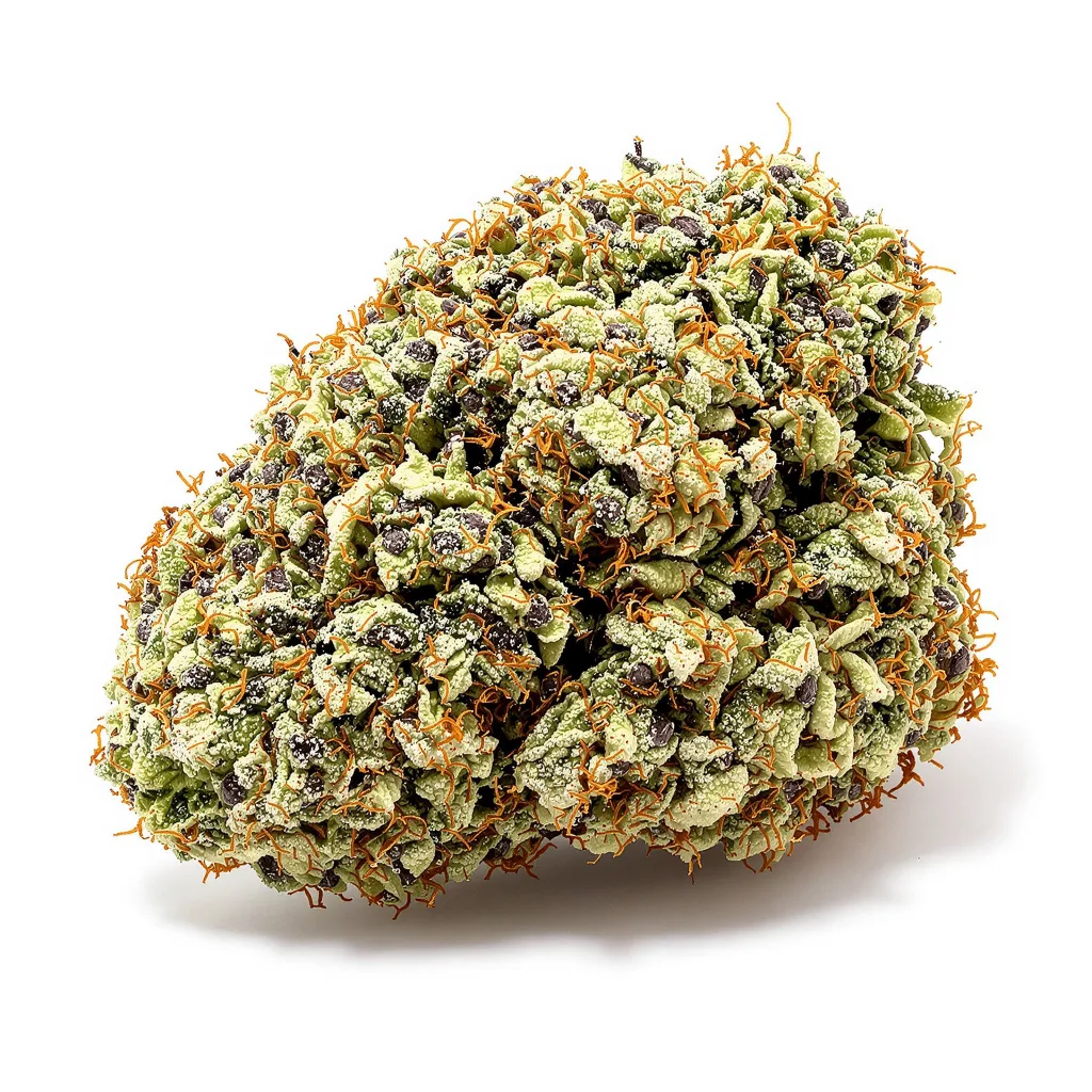 White Fire OG 60% indica / 40% sativa flower with visible trichomes