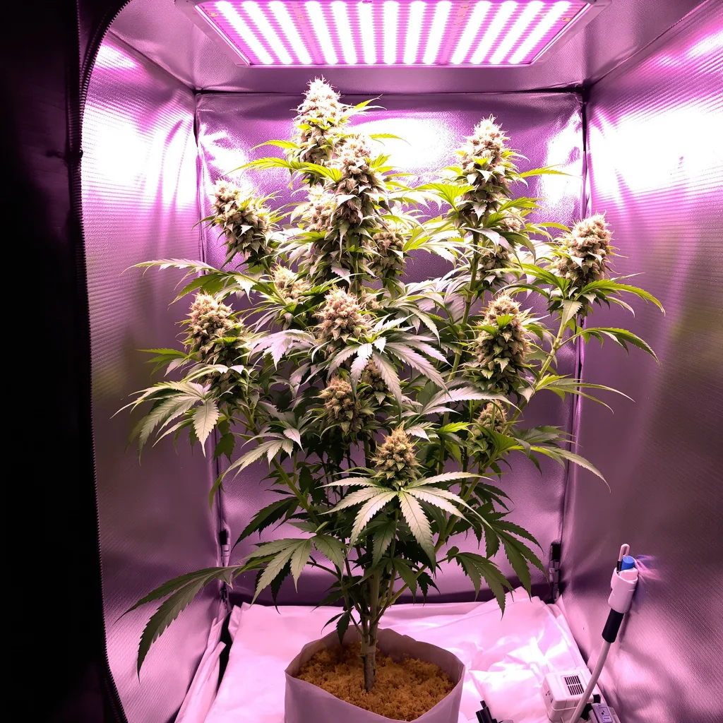 White Fire OG cannabis plant in flowering stage — 120 cm feminised