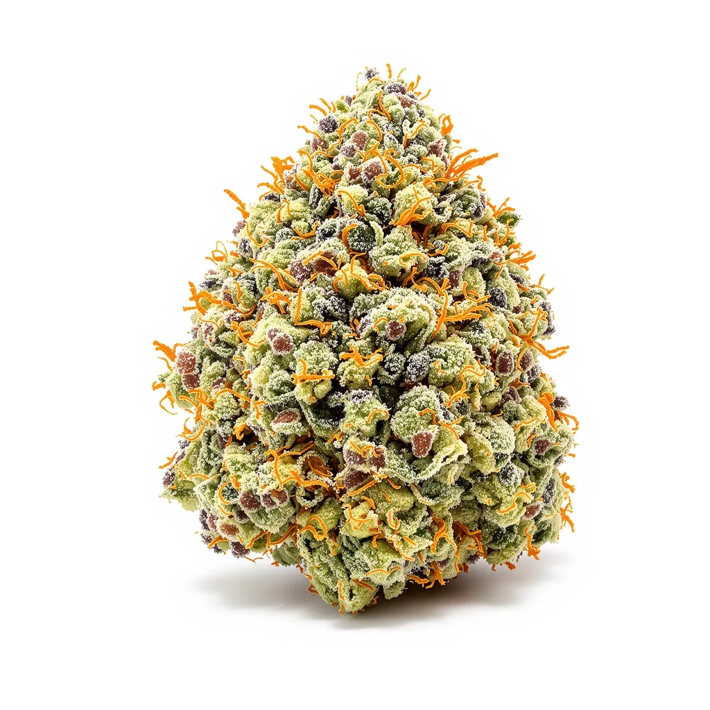 White Kush 64% indica / 36% sativa flower with visible trichomes