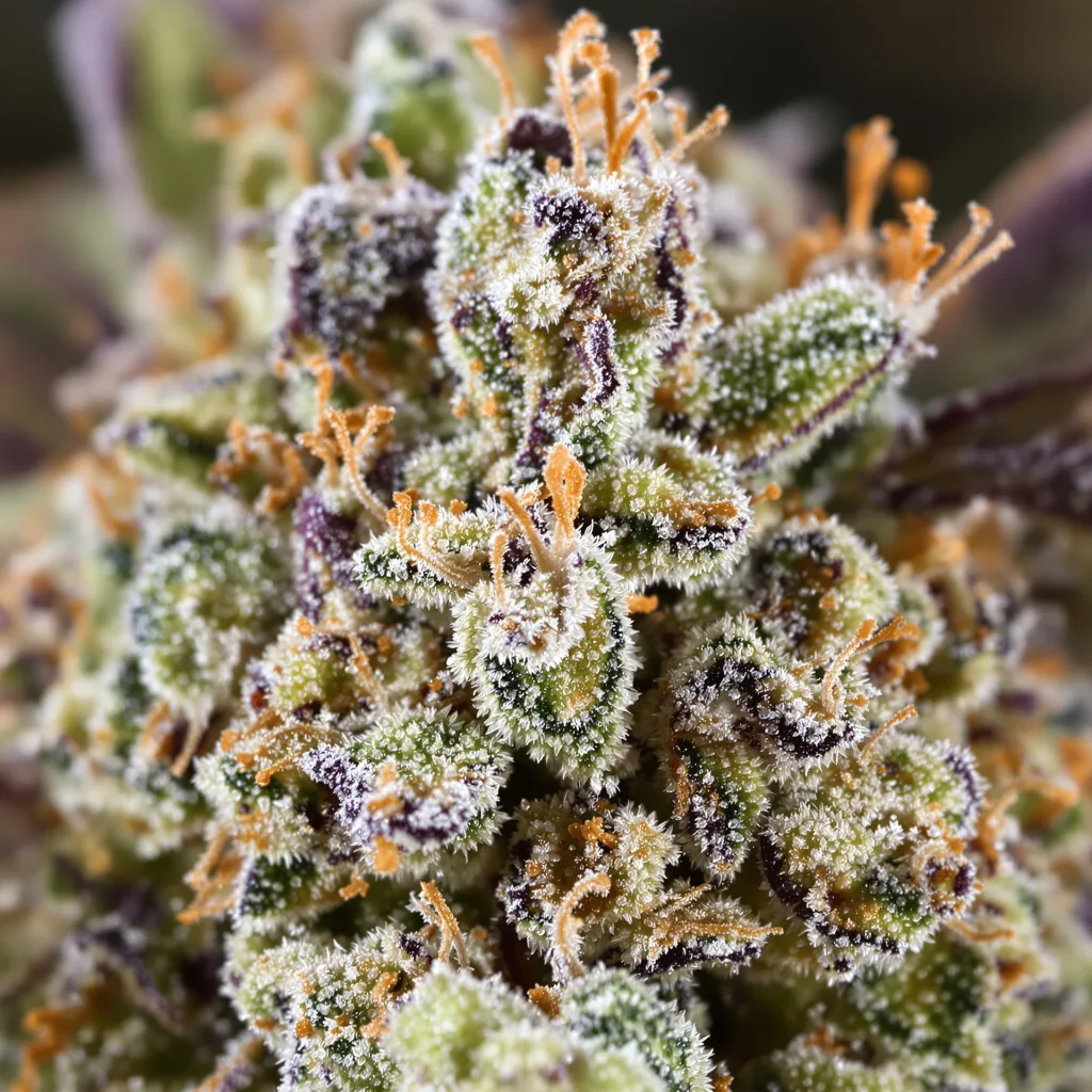 White Lightning cannabis bud close-up showing balanced bud structure with frosted trichomes