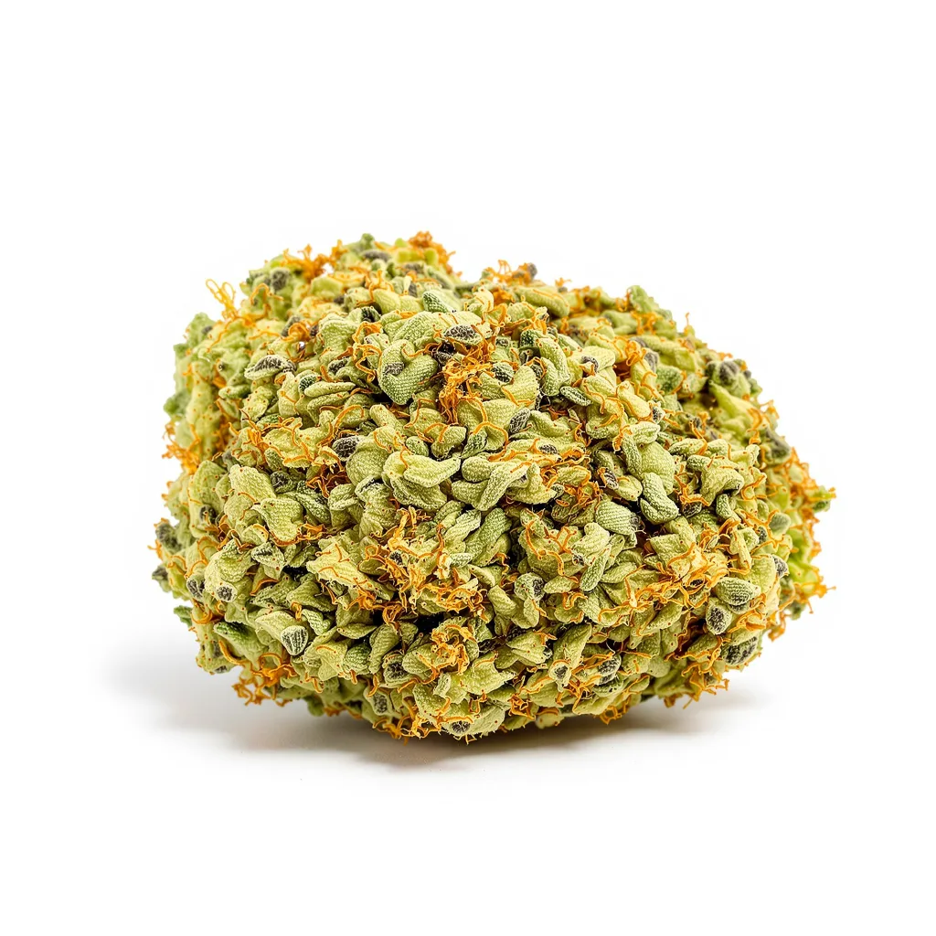 White Nightmare 20% indica / 70% sativa flower with visible trichomes