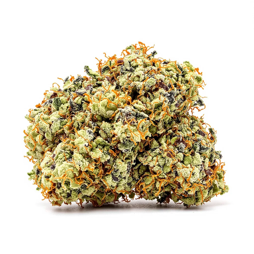 White Russian 50% indica / 50% sativa flower with visible trichomes