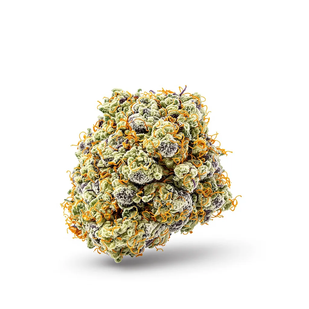 White Widow 50% indica / 40% sativa flower with visible trichomes