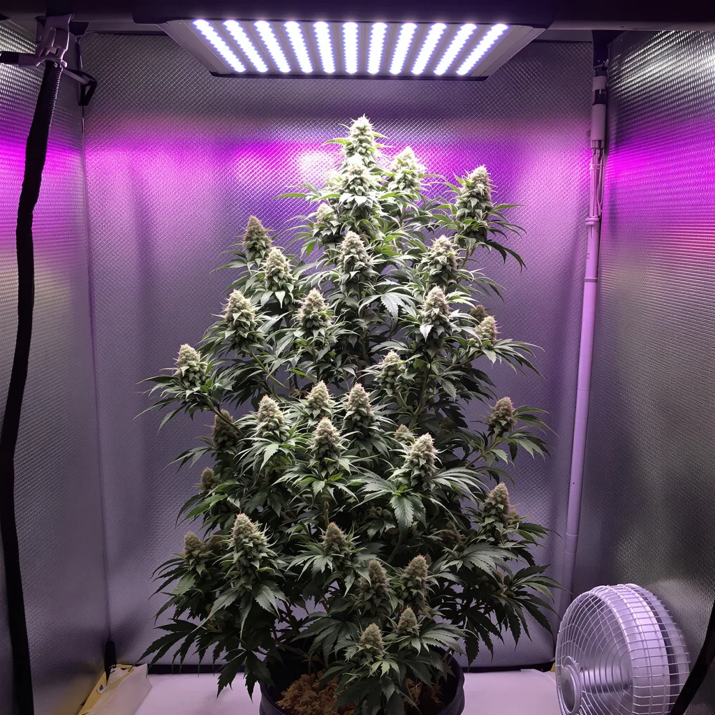 XJ-13 cannabis plant in flowering stage — over 185 cm tall if left untrained feminised