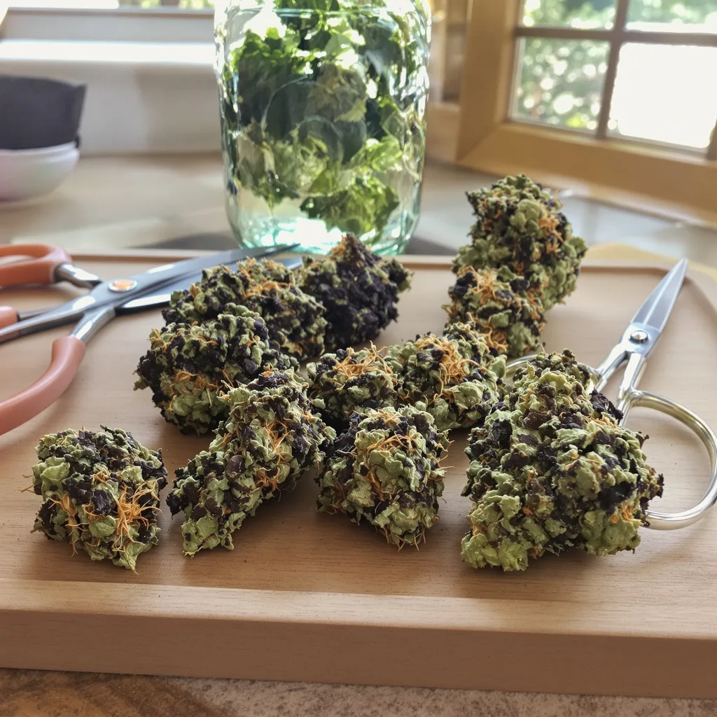 Yoda’s Brain 81% indica / 19% sativa flower with visible trichomes
