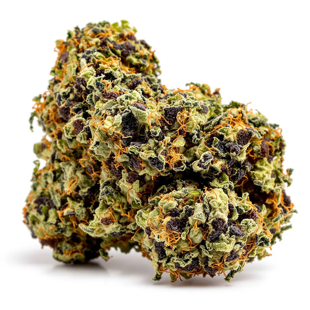 Yumboldt 71% indica / 29% sativa flower with visible trichomes